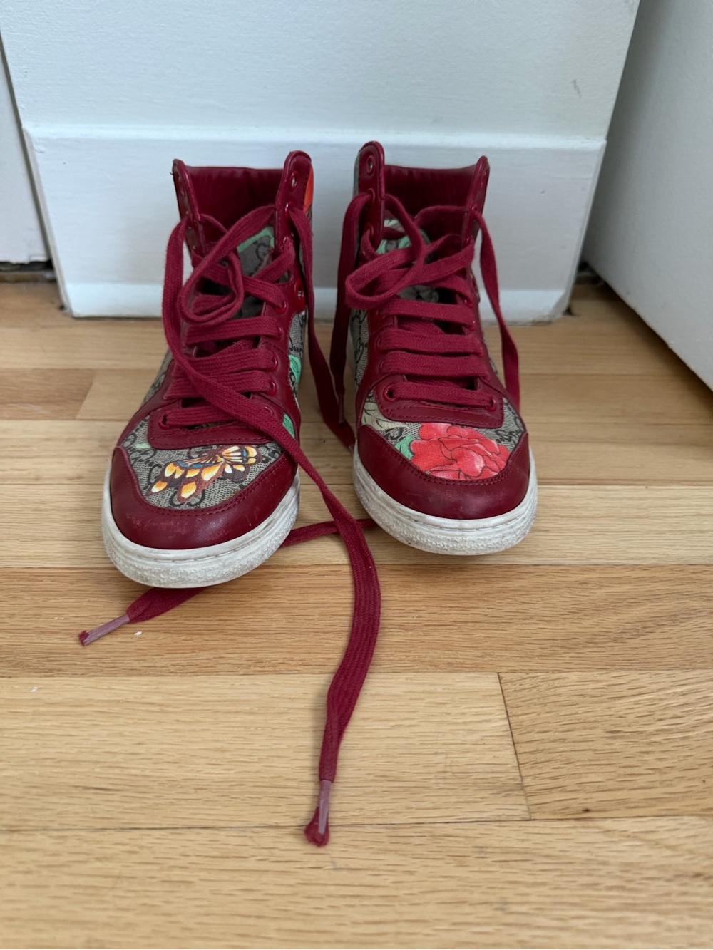 Burgundy Floral High-Top Sneakers